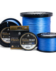 Cortland Master Braid - Blue fishing line. There is four spools in different sizes and one in a box.