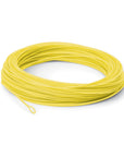Coiled yellow fishing line on a white background