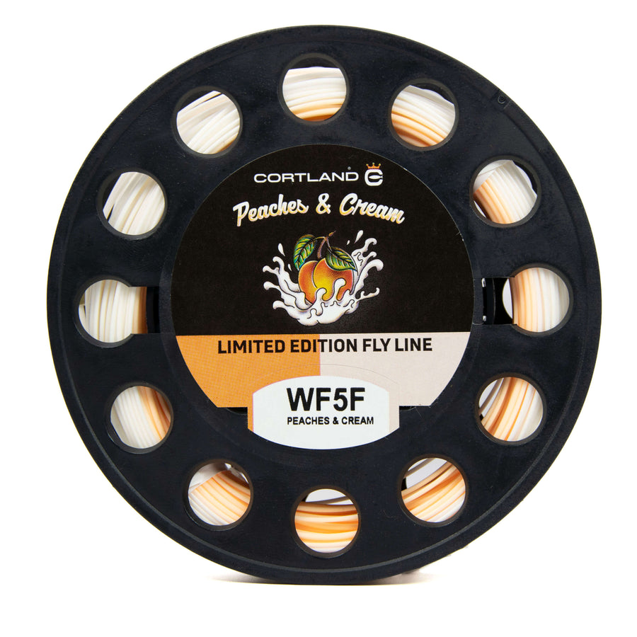 Peaches and Cream Fly Line is on a black spool. 