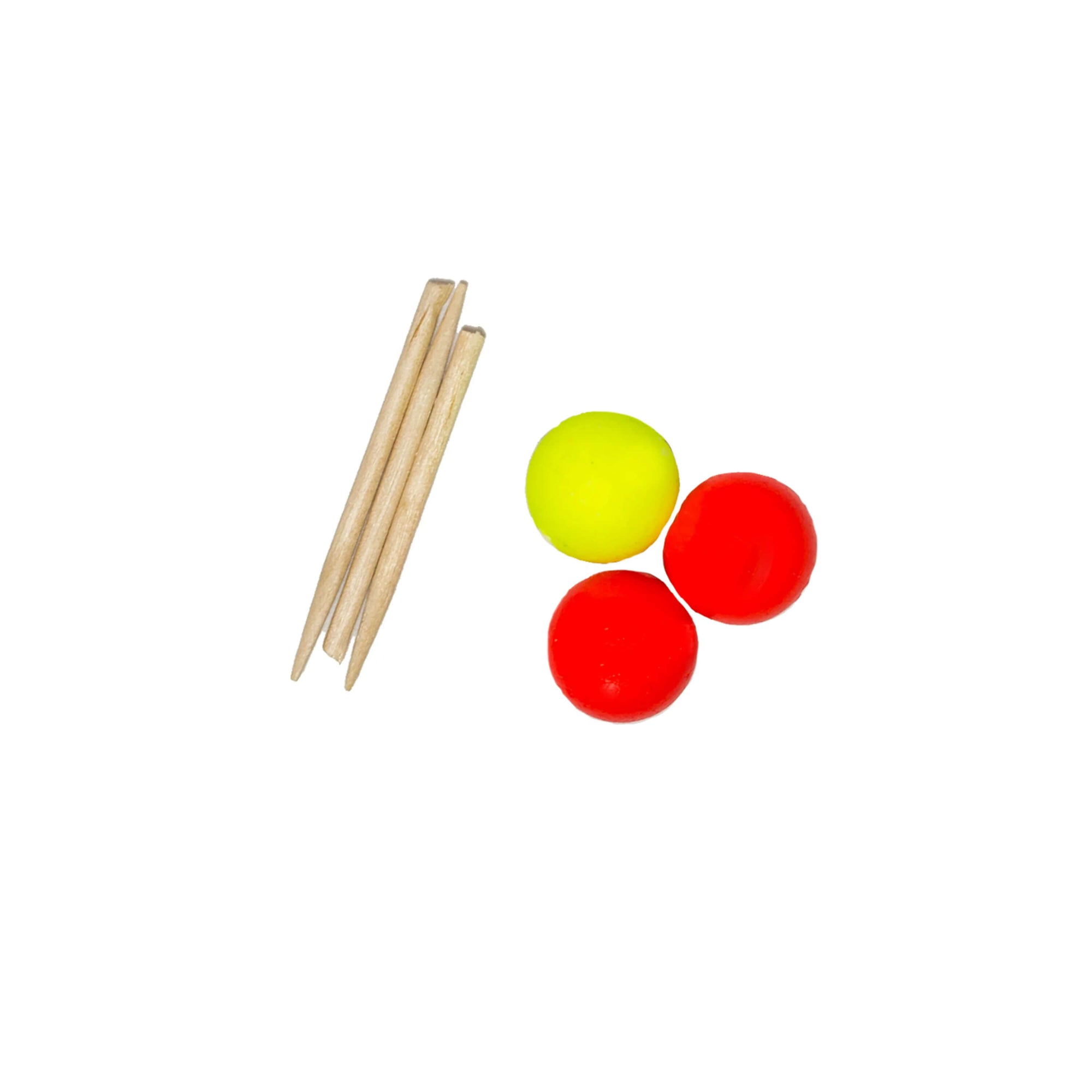 Strike 3 pack. One strike is yellow, two are red, and toothpicks.