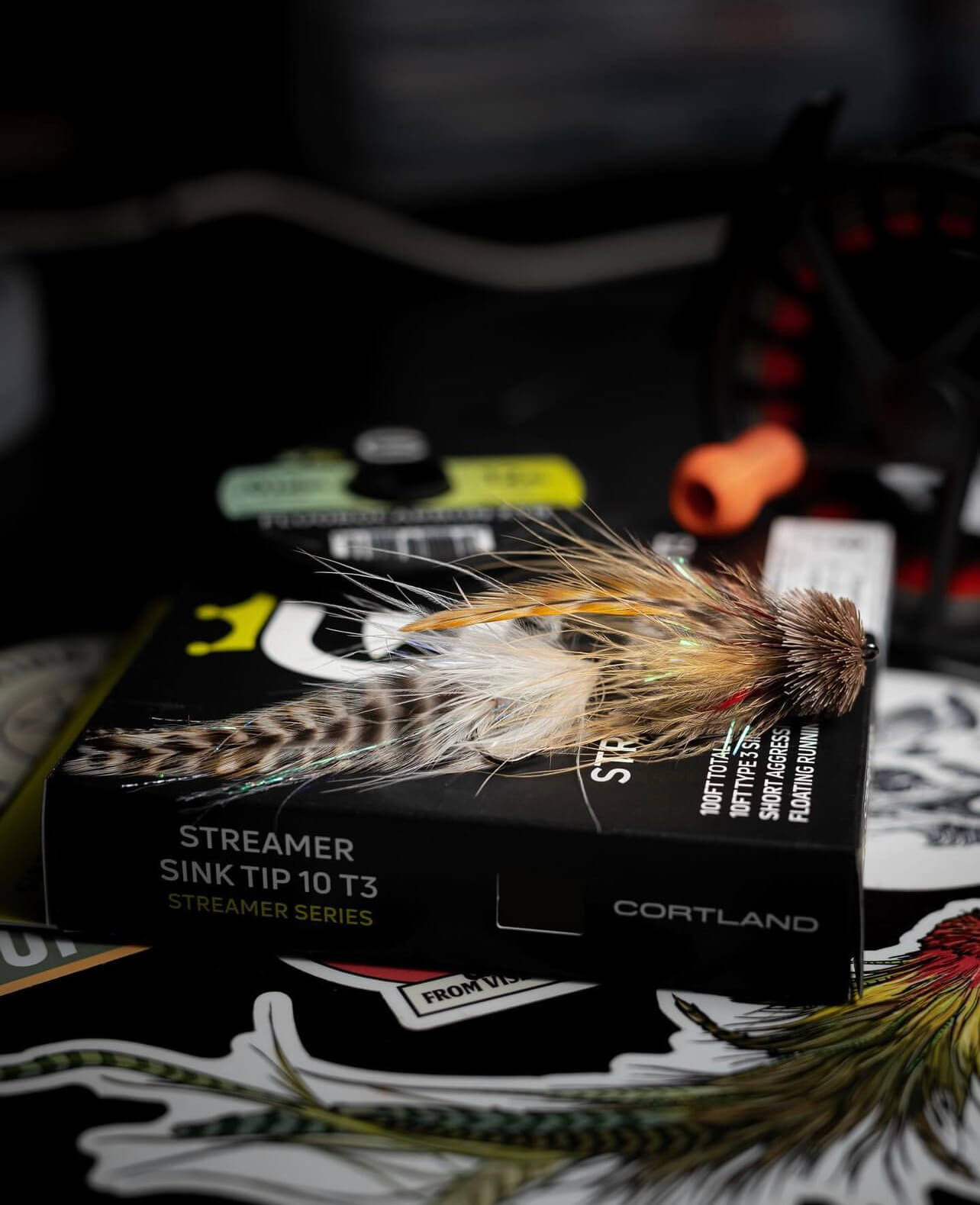 Streamer Sink Tip 10 T3 Box with a fly fishing fly on top of the box 