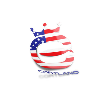 Cortland Logo Boat/Window Die-Cut Sticker. It is American Flag themed
